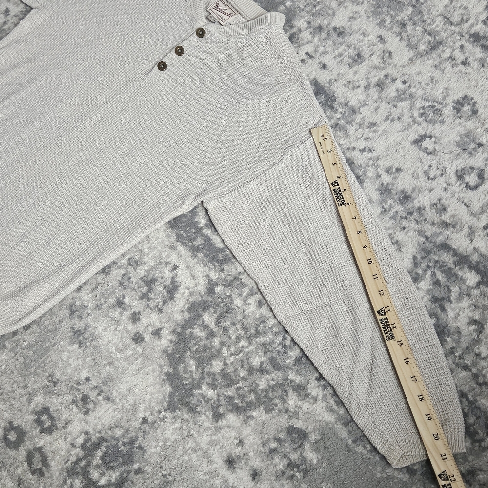 Vintage 90s Woolrich Hand Framed Button Henley Tan Sand Sweater Mens Large - Picture 13 of 13